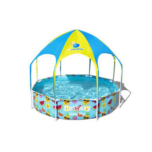 Bestway 56432 Splash Frame Pool in Shade with a Sun Canopy and Sprinkler above ground Swimming Paddling Pool