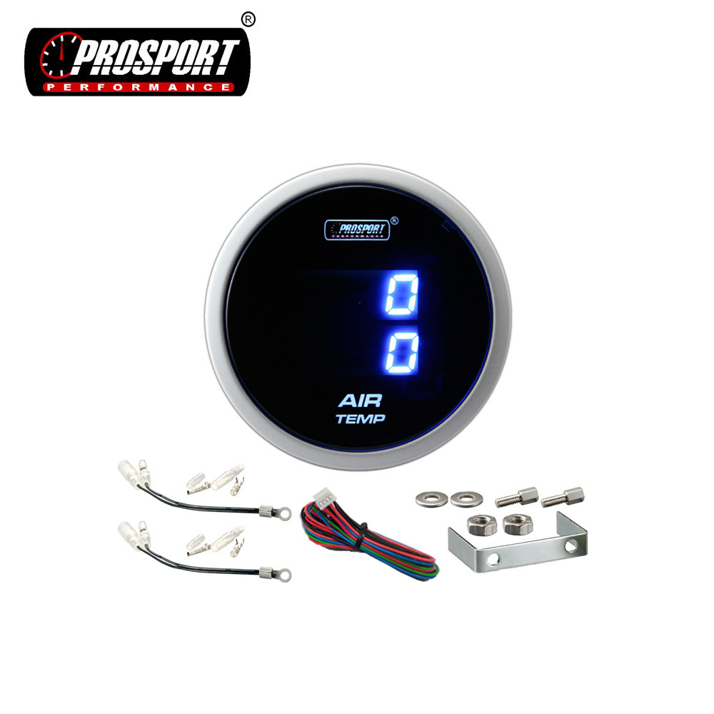 52mm -18 - 148 Celsius dual digital air temp gauge with black gauge dial  and blue 7 segment display and quick refresh rate