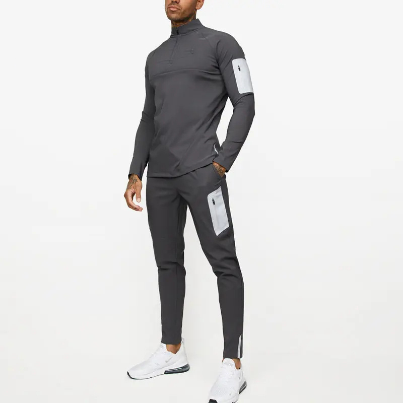 Customize Outdoor Workout Sports Wear Slim Fit 1/4 Quarter Zip Top Long Sleeve Jogging Track Top Men Compression Gym Shirt