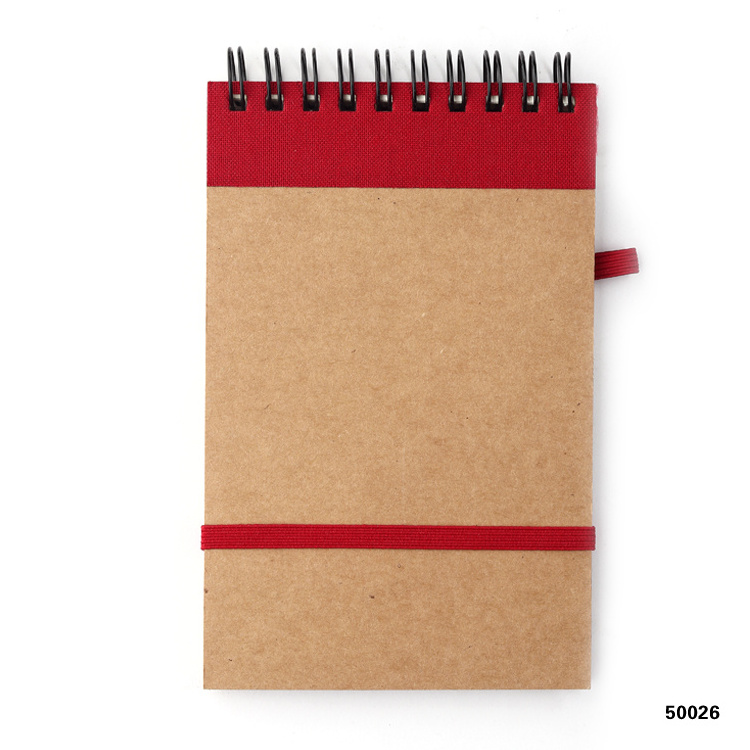 A6 Mini Spiral Notebook Custom Double Wire Kraft Paper Cover Notebook With Colored Pen Attached And Elastic Band