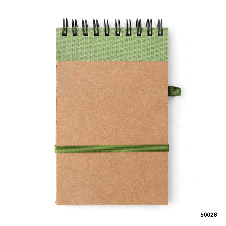 A6 Mini Spiral Notebook Custom Double Wire Kraft Paper Cover Notebook With Colored Pen Attached And Elastic Band