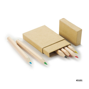 Custom 3.5" short wooden pencil 6 color drawing pencil gift set in one paper box