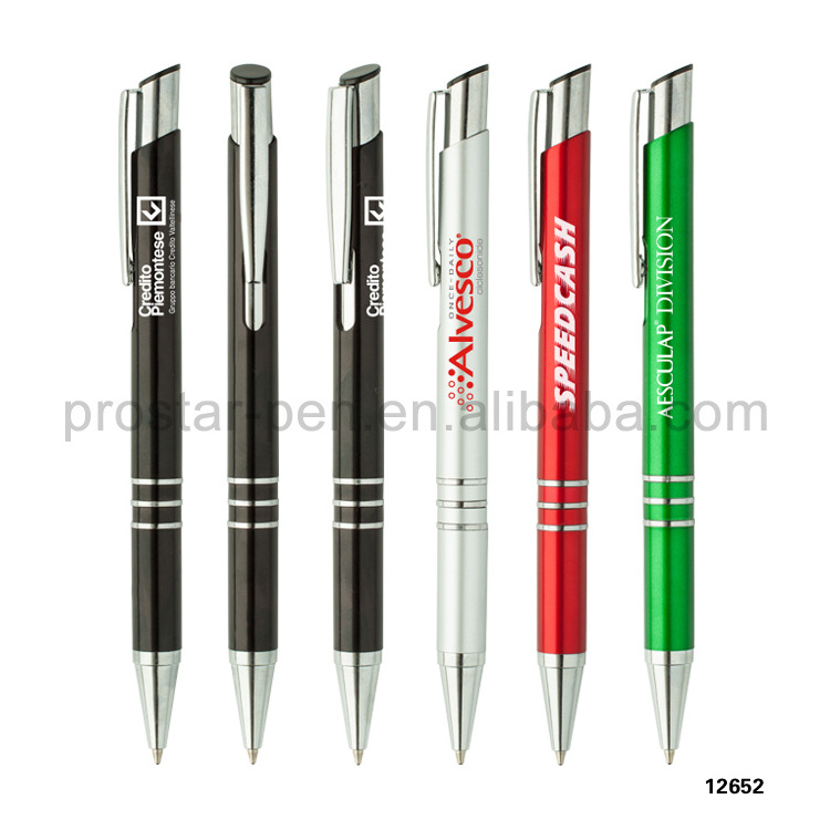 Hot selling popular custom logo pen promotional plastic ballpoint pen with metallic color