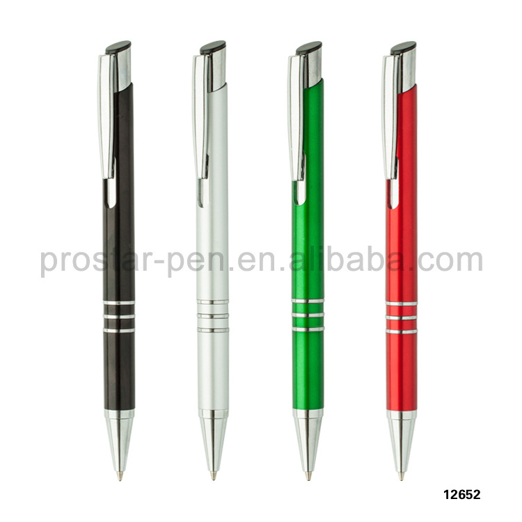 Hot selling popular custom logo pen promotional plastic ballpoint pen with metallic color