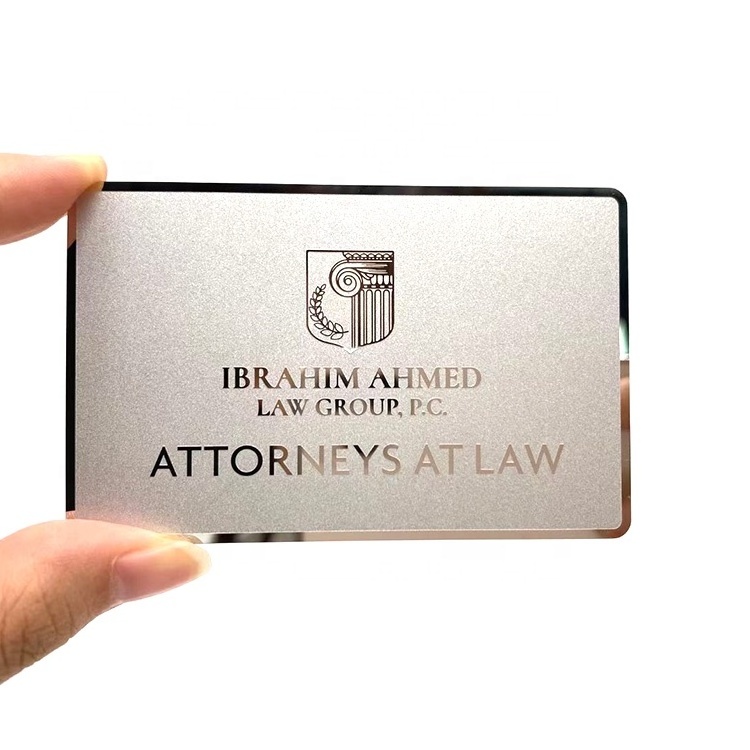 Factory Wholesale Custom Top Grade Metal Mirror Etched Logo Business Cards Stainless Steel Embossed Metal Guarantee Cards