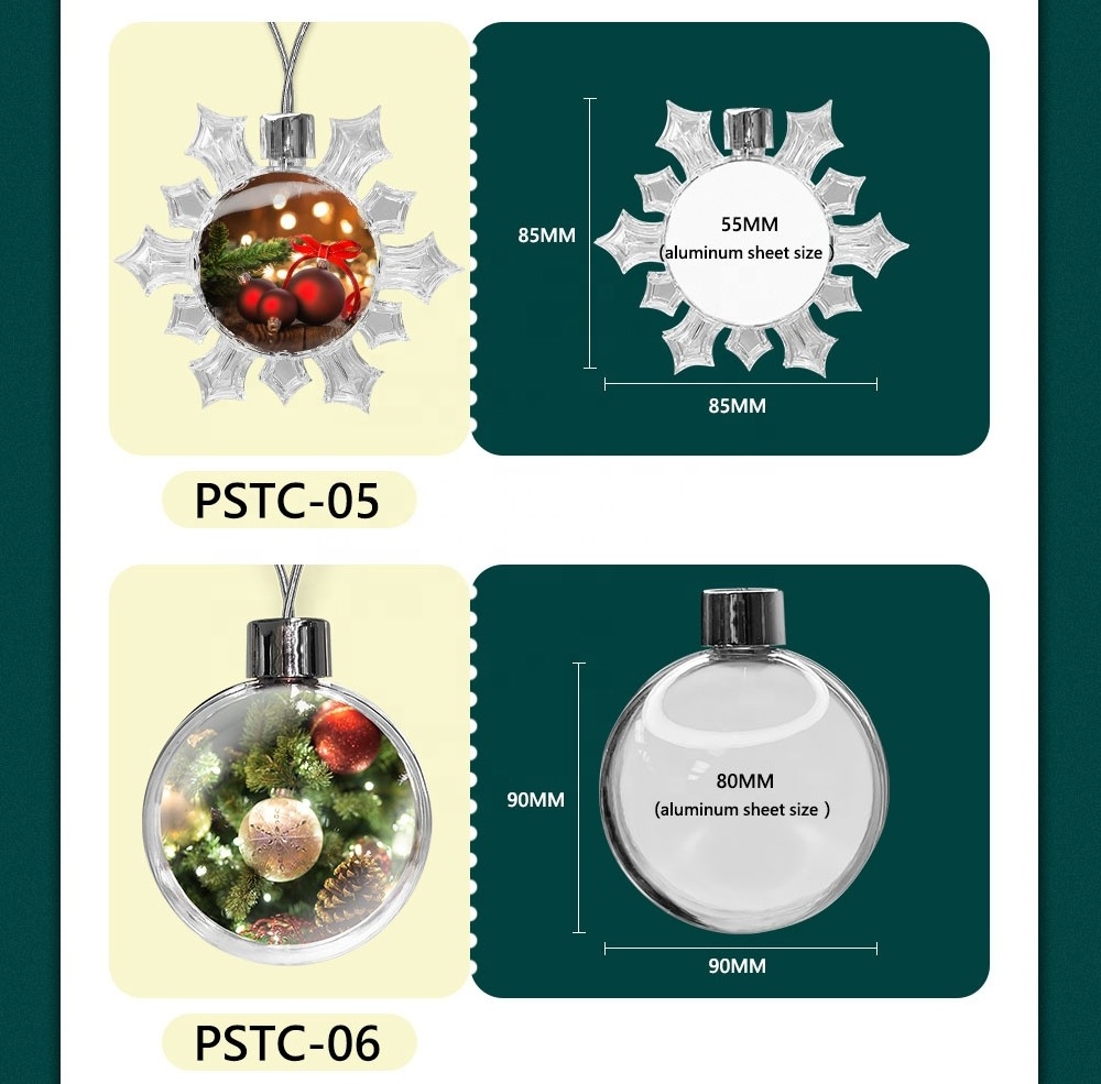 Prosub Christmas Ball Sublimation Blank Christmas Ornament Transparent Plastic Flat Ball 8CM Sublimation Christmas Ornaments