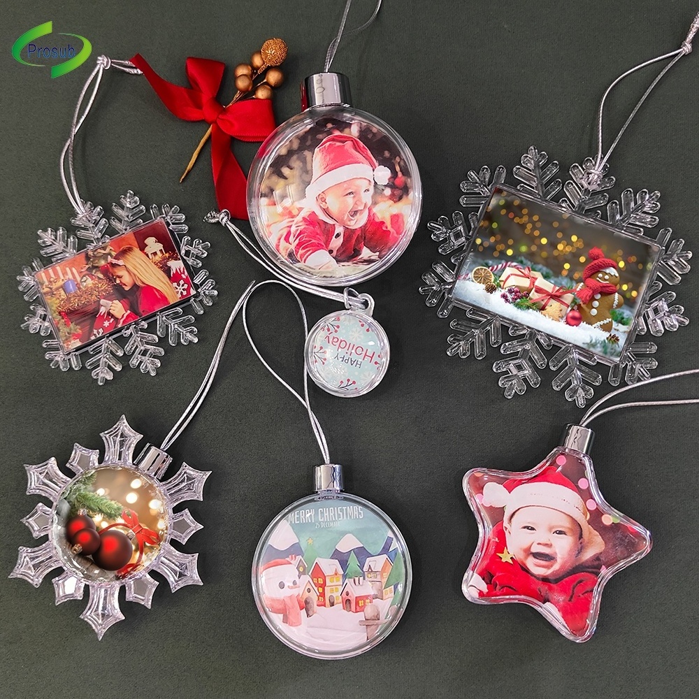 Prosub Christmas Ball Sublimation Blank Christmas Ornament Transparent Plastic Flat Ball 8CM Sublimation Christmas Ornaments