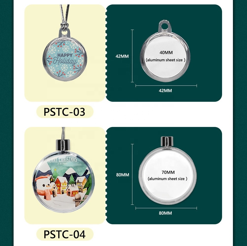 Prosub Christmas Ball Sublimation Blank Christmas Ornament Transparent Plastic Flat Ball 8CM Sublimation Christmas Ornaments