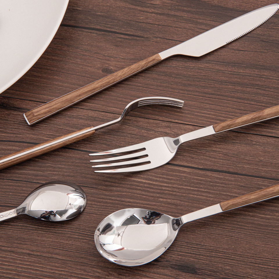 Modern Stainless Steel Spoon Fork Knife Restaurant Dinner Silverware Flatware Cutlery Set With ABS Plastic Handle