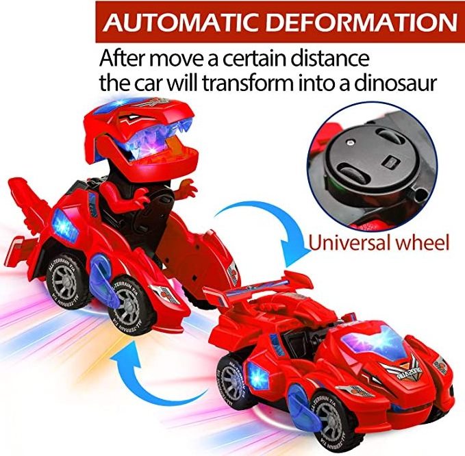 Dinosaur Car Toys With LED Light Music Automatic Deformation Dino Race Car Xmas Toys Kids Educational Toys