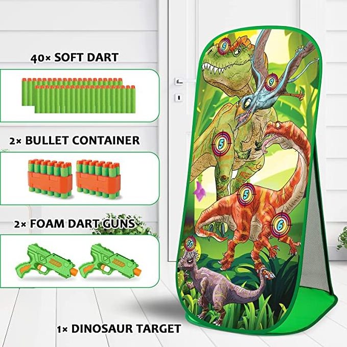 High Quality Dinosaur Shooting Target Kids Educational Toy With 2 Foam Dart Blasters 40 Foam Darts Competitive Shooting Toy