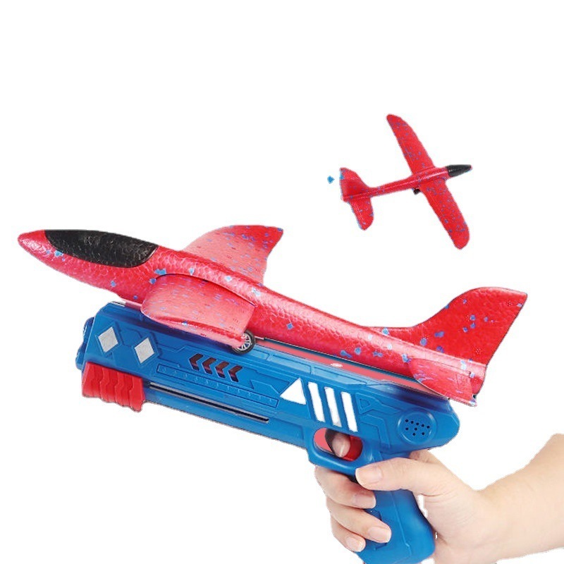 Hot Sell Glider Flight Flying Foam Airplane Shoot Gun Foam Glider One-Click Ejection Shooting Plane Toy Airplane Launcher