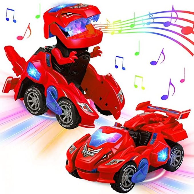 Dinosaur Car Toys With LED Light Music Automatic Deformation Dino Race Car Xmas Toys Kids Educational Toys