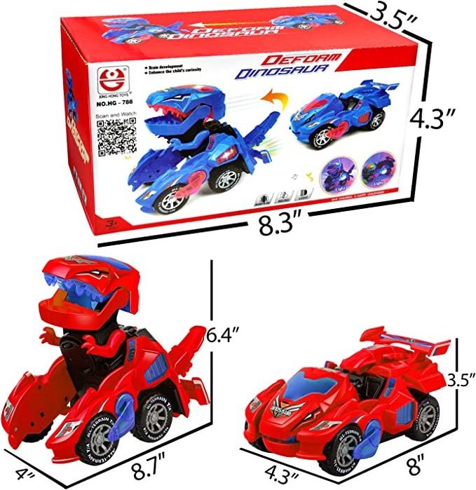 Dinosaur Car Toys With LED Light Music Automatic Deformation Dino Race Car Xmas Toys Kids Educational Toys