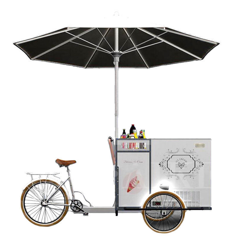 3 Wheel Electric Tricycle Ice Cream Bike Street Mobile Ice Cream Cart With Umbrella