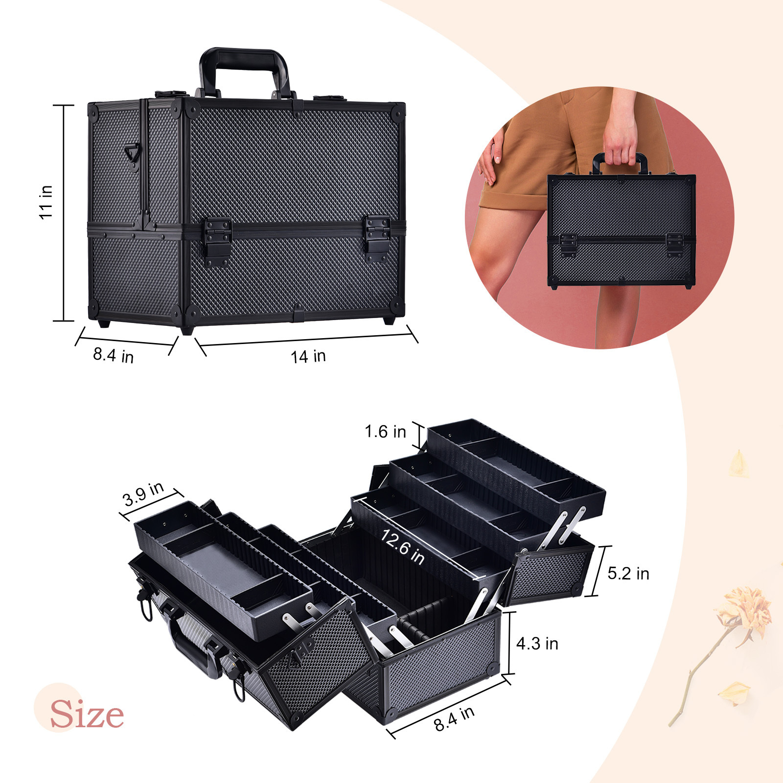 Black Protective Aluminum Case Carrying Aluminum Tool Case with Dividers And Foam insert Aluminum Storage Box For Tools