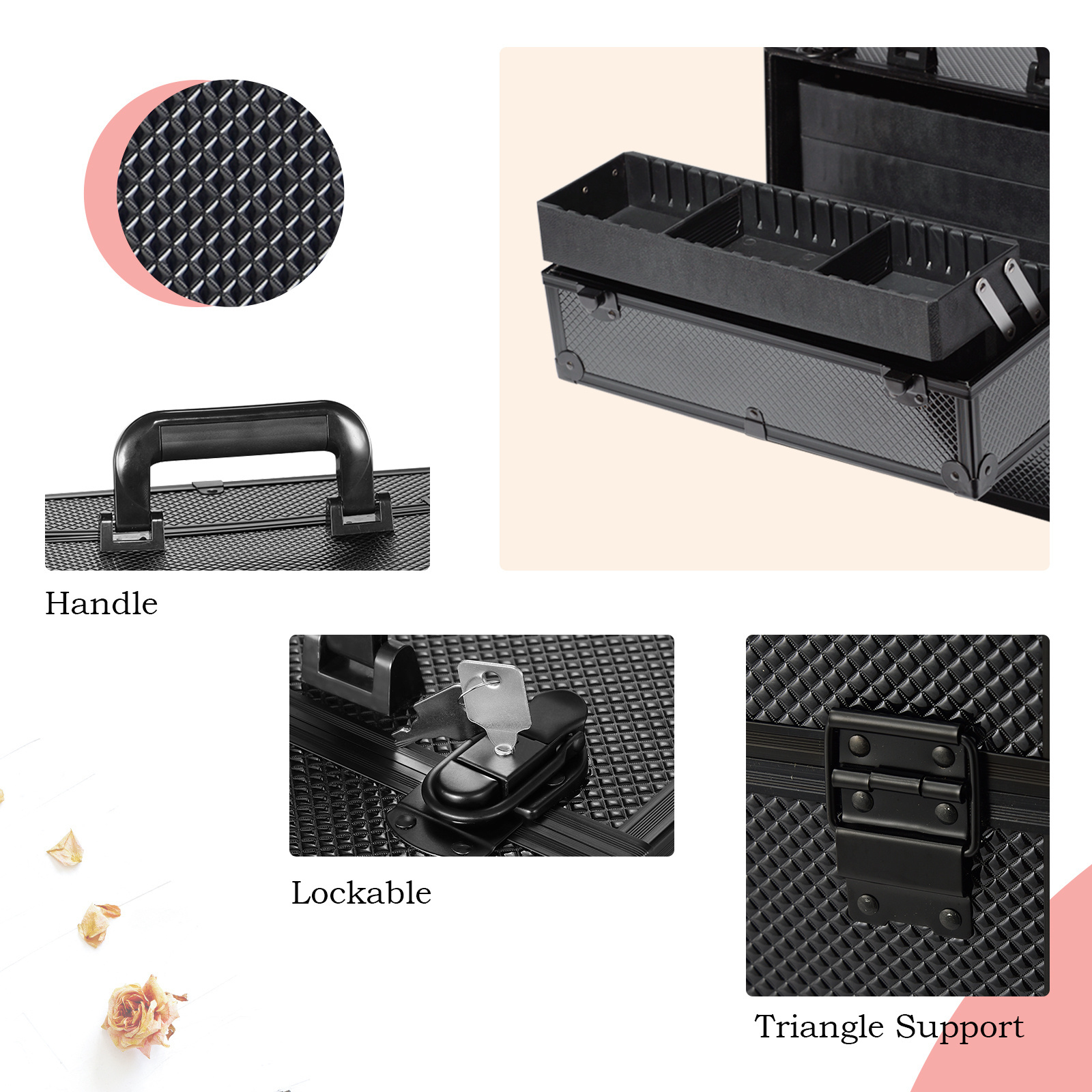 Black Protective Aluminum Case Carrying Aluminum Tool Case with Dividers And Foam insert Aluminum Storage Box For Tools