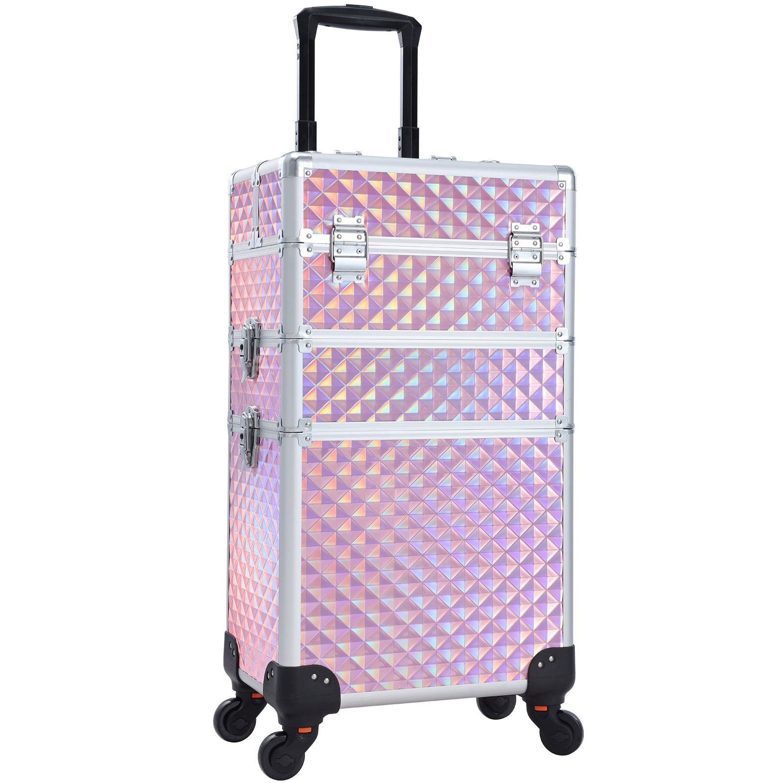 3 In 1 Professional Makeup Trolley Aluminum Cosmetics Travel Vanity Case Rolling Makeup Case Large Capacity Portable