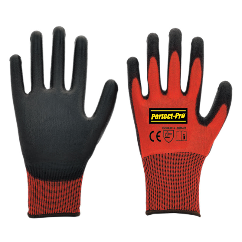 China factory wholesale red polyester nylon gloves with black latex coated safety gloves en388 work gloves men