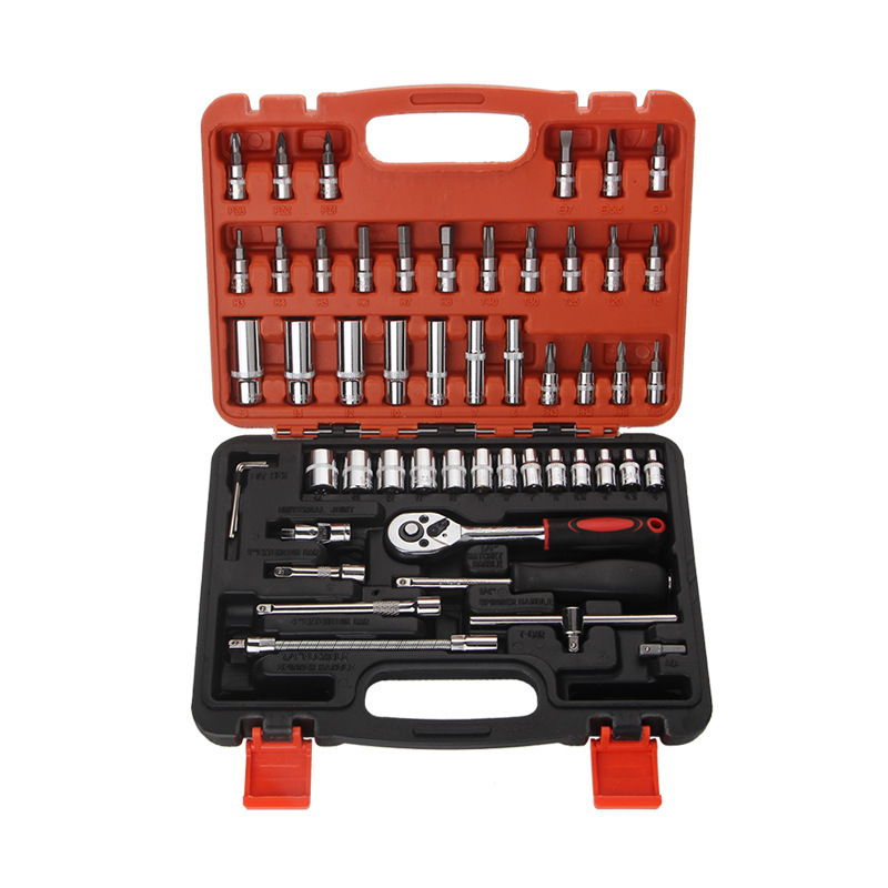 53pcs sleeve set tool kit auto repair ratchet wrench set 1/4 small fly hex box spinner