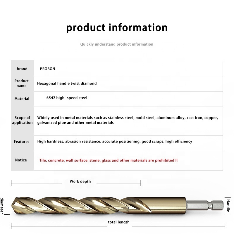 Carbide Drill Bit Titanium plated Straight Shank hexagonal shank HSS twist drill For Metal Drilling