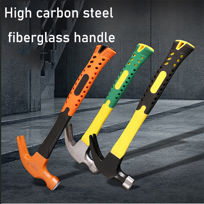 Factory Custom Carbon Steel Hand Tool Fiberglass Handle Claw Hammer