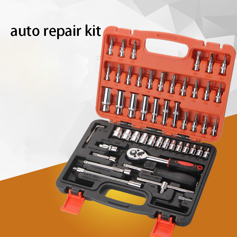 53pcs sleeve set tool kit auto repair ratchet wrench set 1/4 small fly hex box spinner