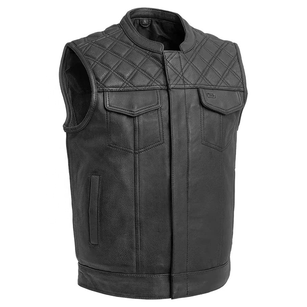 American cool motorcycle riding vest leather vest leather waistcoat embroidered badge men's vests Sleeveless Real Leather Black