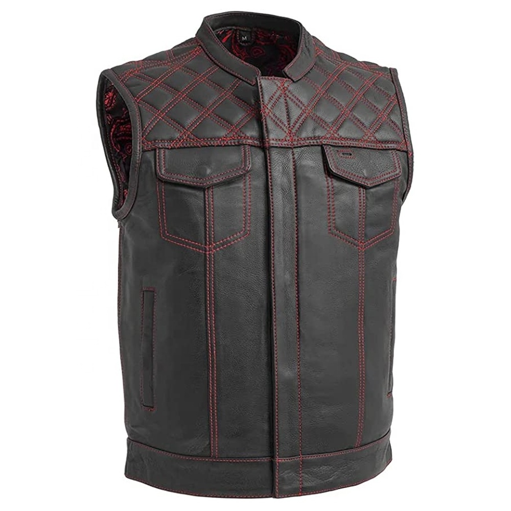 American cool motorcycle riding vest leather vest leather waistcoat embroidered badge men's vests Sleeveless Real Leather Black