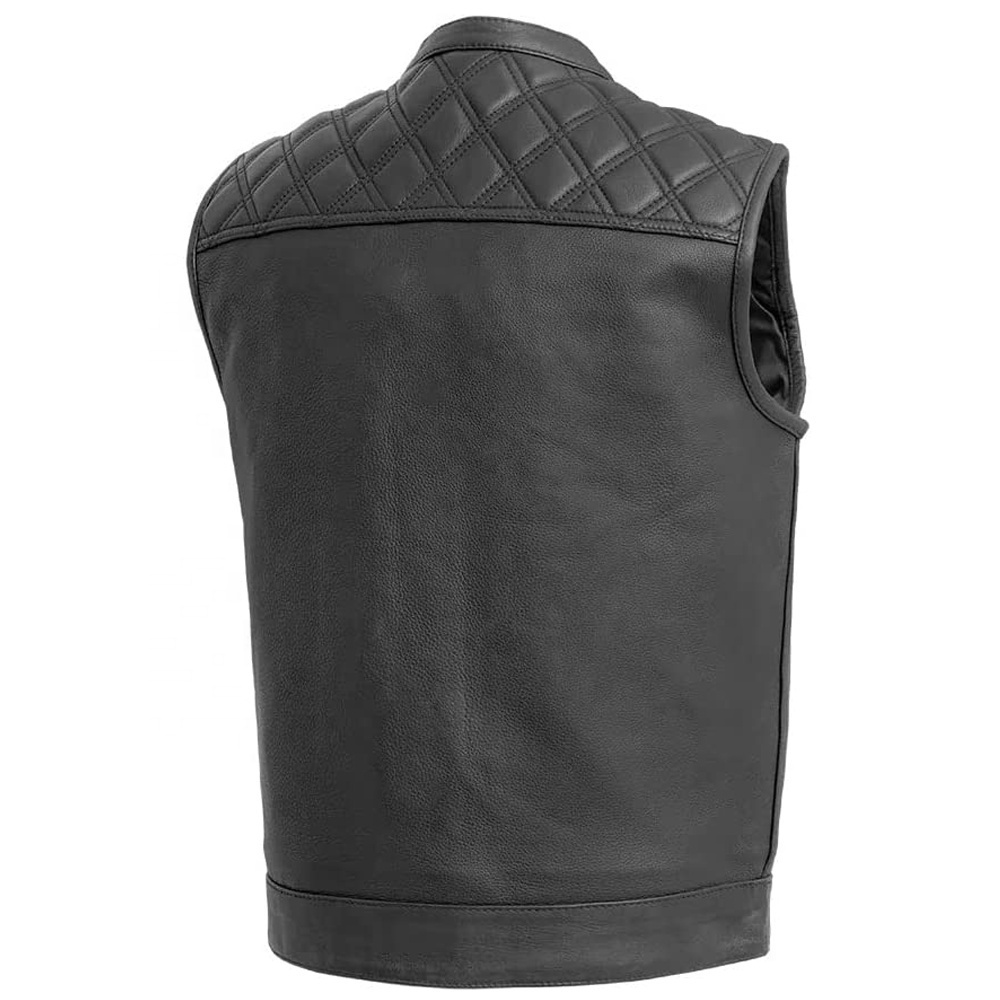 American cool motorcycle riding vest leather vest leather waistcoat embroidered badge men's vests Sleeveless Real Leather Black