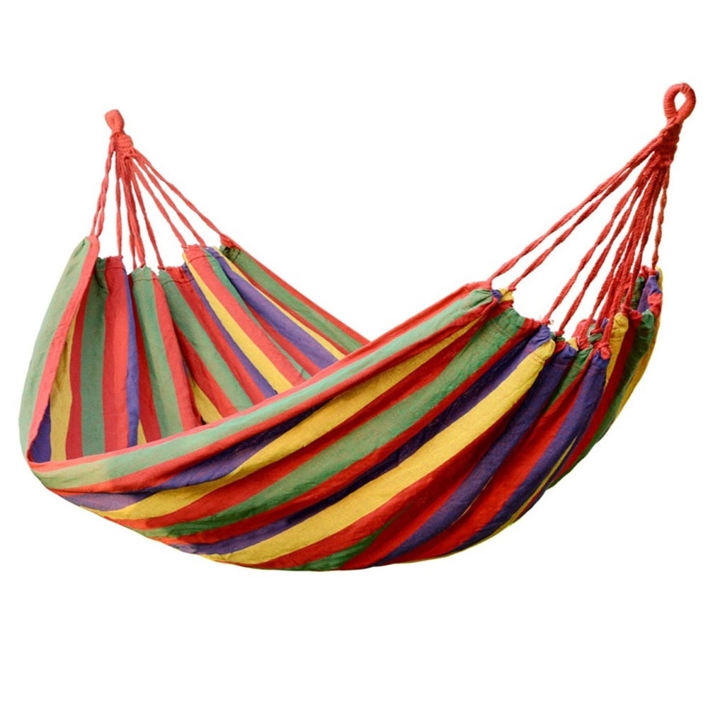 Outdoor cotton canvas rainbow single person colorful hammock portable hanging sleeping bed camping hammock tent