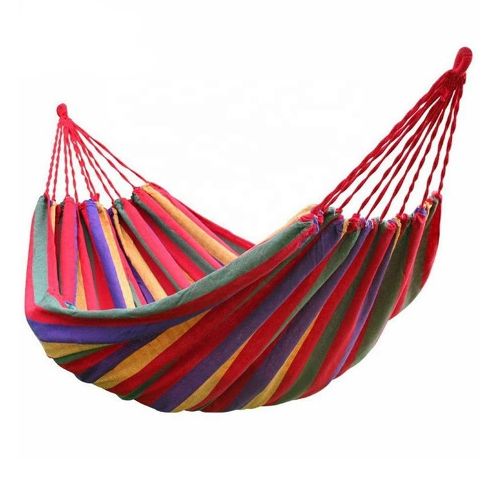 Outdoor cotton canvas rainbow single person colorful hammock portable hanging sleeping bed camping hammock tent