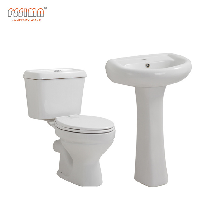 Africa wc toilet basin set twyford Ghana two piece Water Closet Ceramic Sanitary Ware Bathroom Toilet Set with Wash Basin