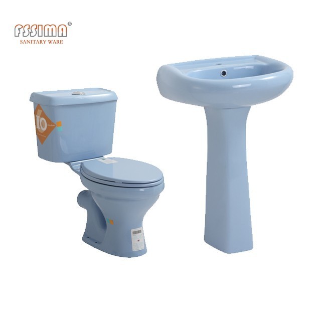 Twyford close couple toilet Nigeria style sky blue color wc toilet