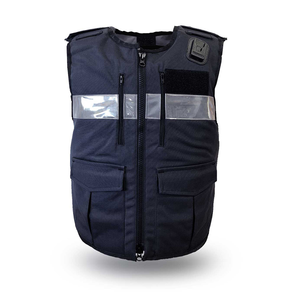 High Visibility Blue Press Safety Vest With Zipper Logo Customized Work Wear Black Safety Vest Reflective