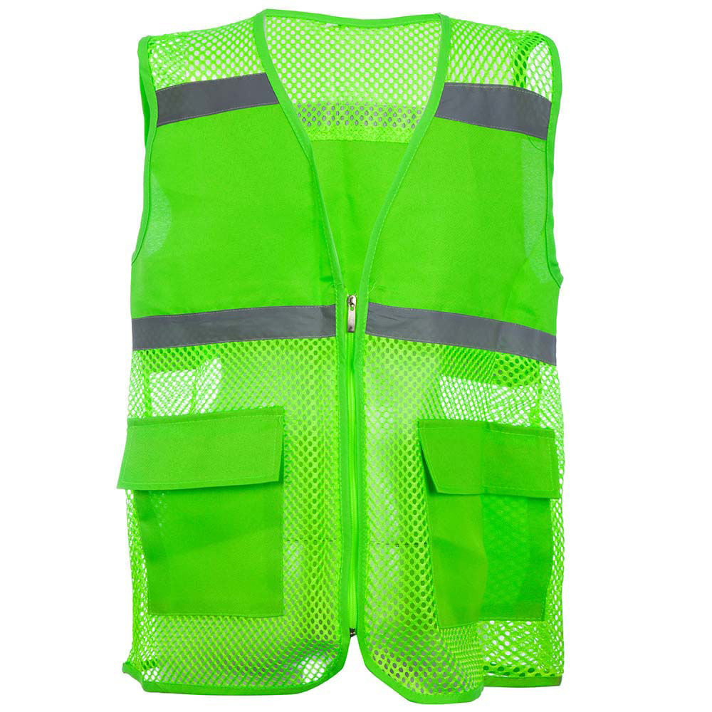 High Visibility Safety Vest with Reflective Strips Neon Yellow Color Zipper Front  Reflective Safety Vest Mesh