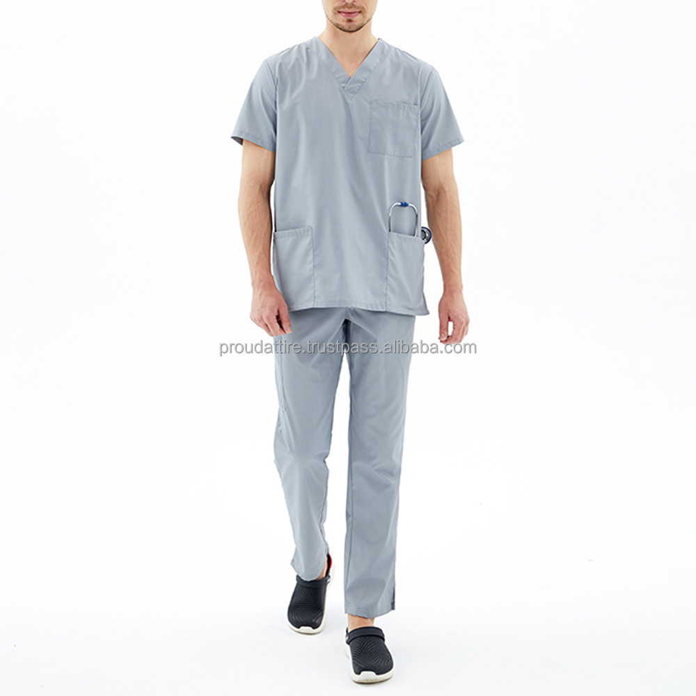 High Quality Men's Scrub Hospital Uniforms V-neck Short Sleeve Surgical Medical Scrub Soft Fabric Nurse Doctor Uniforms