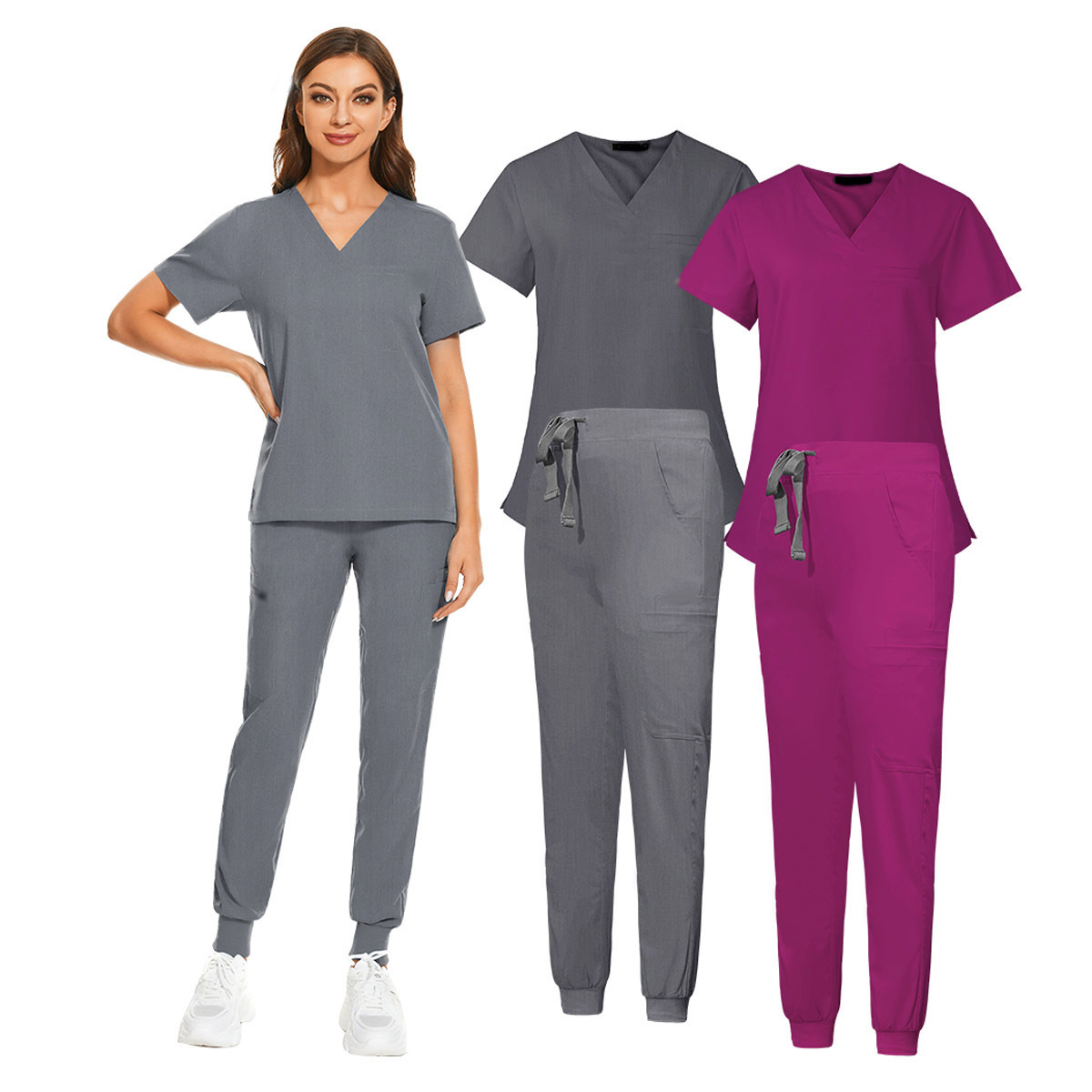 Womens Nursing Uniforms Medical Scrubs Short Sleeve Tops Pants Hospital Uniform Women Doctor Clinic Scrubs Suit