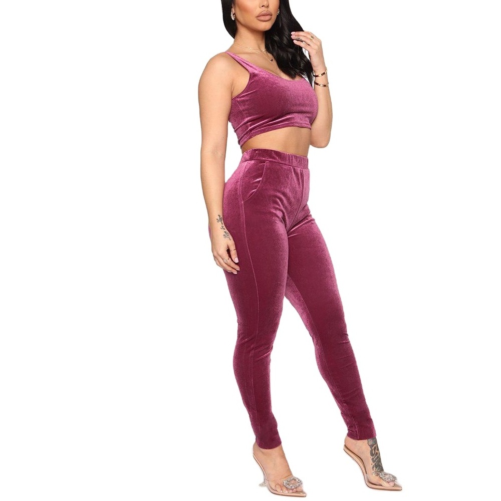 Free Logo Unisex Velvet Sweatsuit Sports Tracksuits Sweat suite 2 Piece Set jogger Velour Tracksuit Gym Workwear Cropped Top Bra