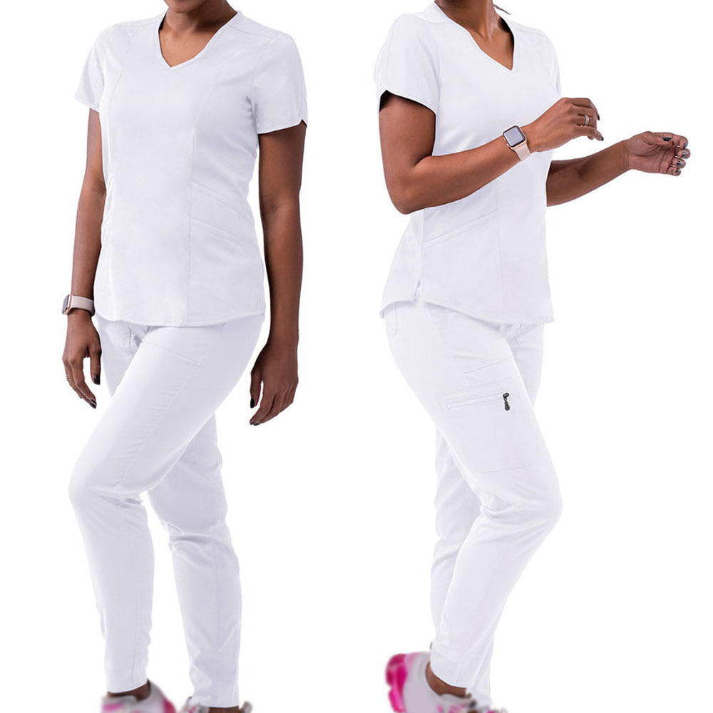 Cotton Polyester New Womens Scrub Set Style Tops Hospital Medical Uniform Sets V-Neck Solid White Colour Nursing Scrubs Womens