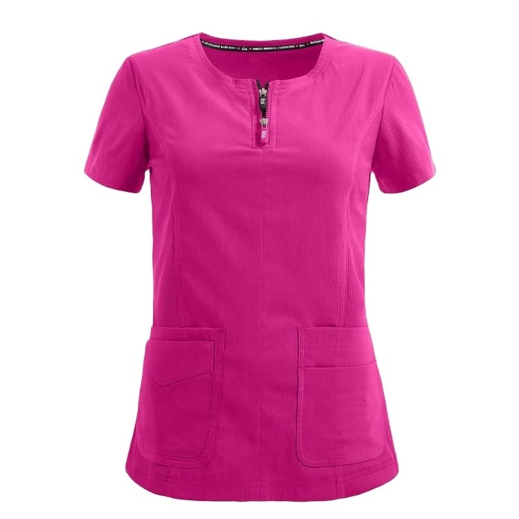 Top Quality Round Neck Mock Wrap Stretch Uniform Nursing Women Scrubs Hospital Medical Scrubs Design Your Own Scrubs Pants Sets