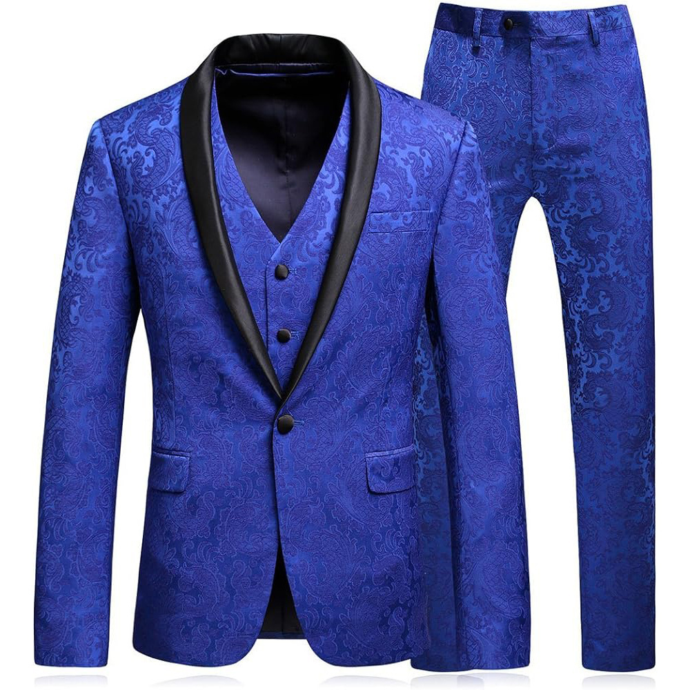 Latest Business Formal Wedding Party Men Wedding 2 or 3 Piece Slim Fit Black Pants Dress Royal Suits Mandarin Collar Tuxedo Suit