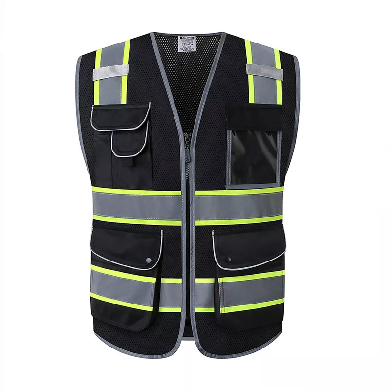 Customize Logo sleeveless security hi viz yellow black breathable vests with pockets engineer reflective safety vest