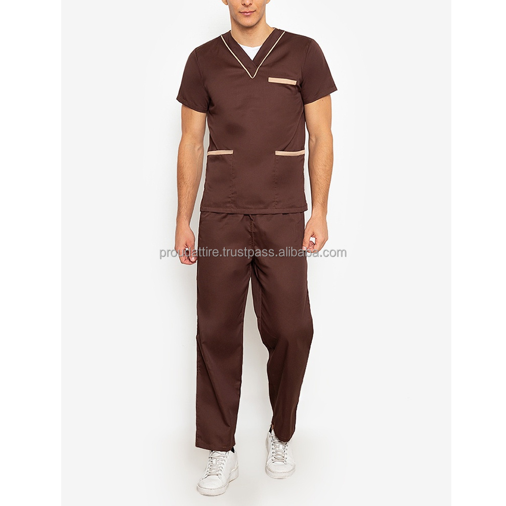 High Quality Men's Scrub Hospital Uniforms V-neck Short Sleeve Surgical Medical Scrub Soft Fabric Nurse Doctor Uniforms