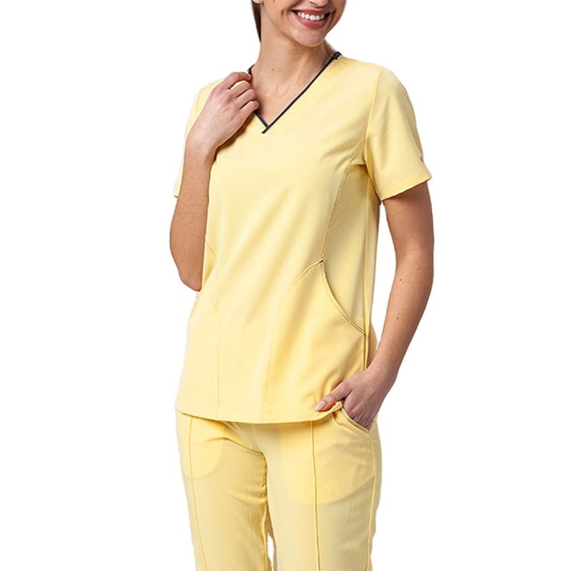 Doctor Scrub Sets Nursing Uniforms Hot Sell Stretchy Short Sleeve Tops Nurse Scrubs Pockets Medical Hospital Uniforms Womens