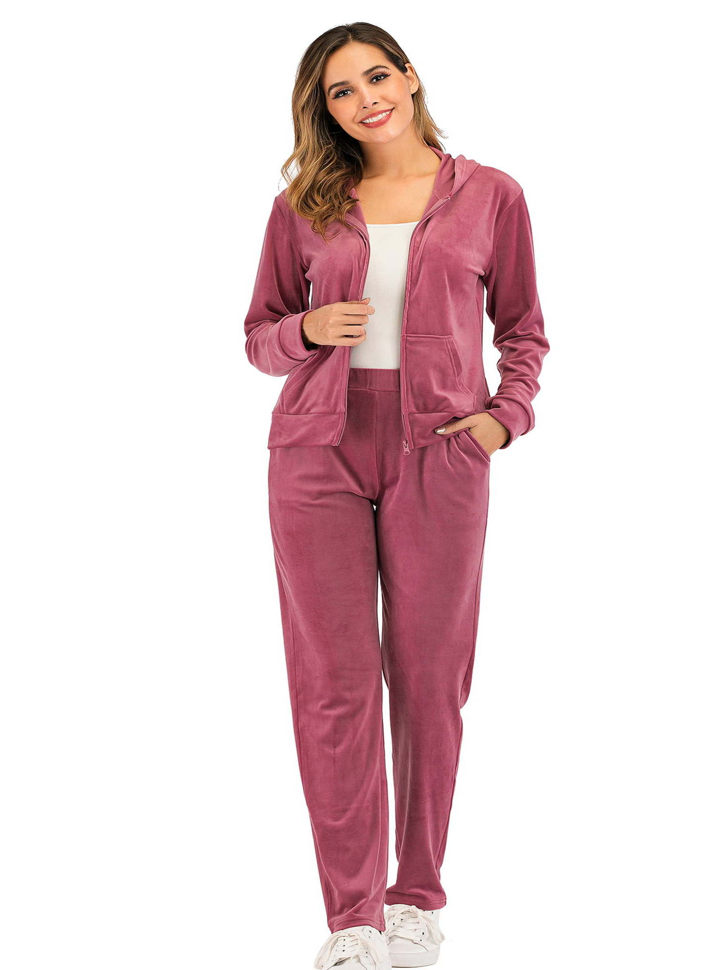 OEM Casual Maroon Women Fashion Custom Plain Velour Tracksuit Women Velvet Joggers Tracksuits Women New Winter Jacket Tracksuits