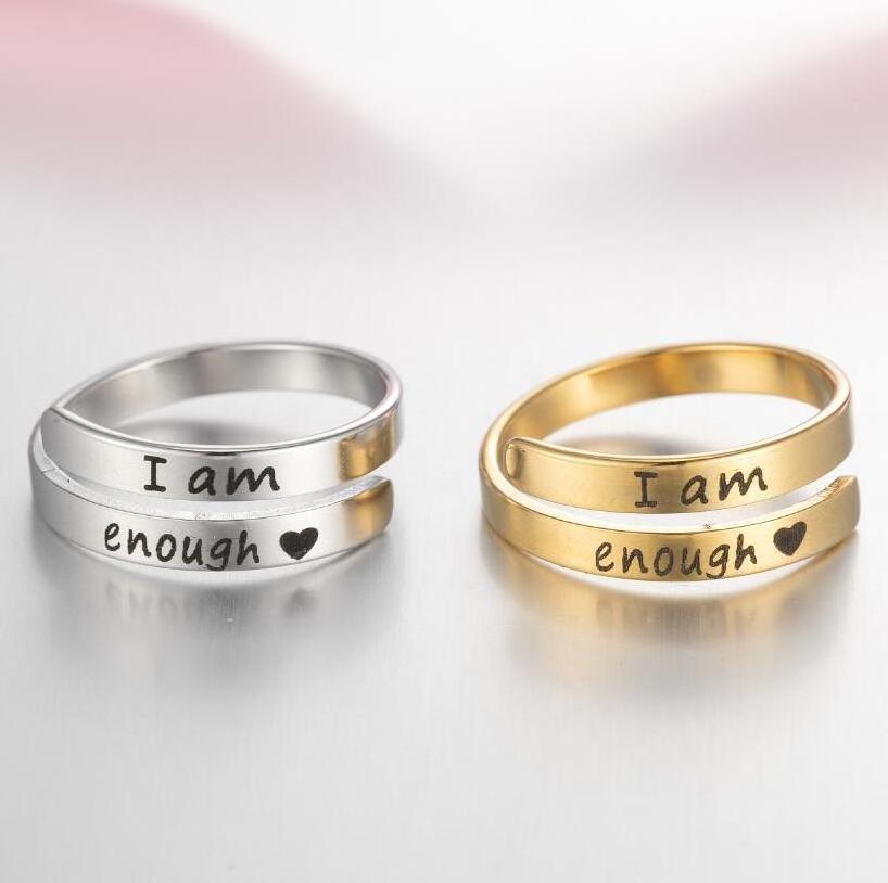 Stainless Steel I am enough Faith Ring For Men Women Couple Jewelry R009