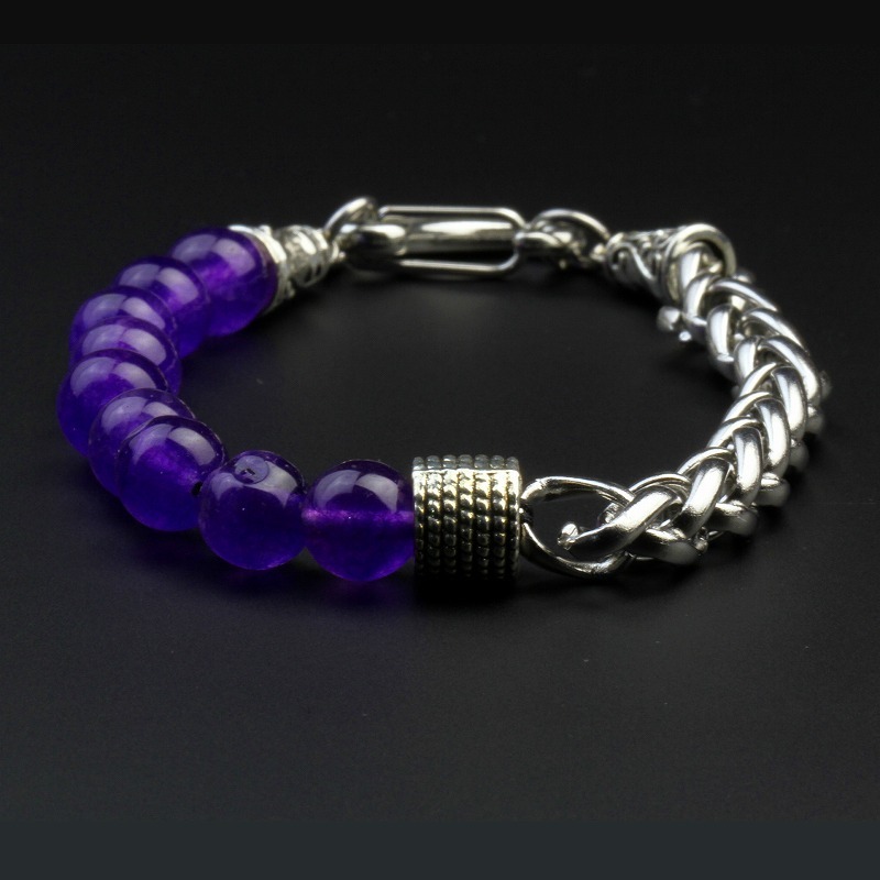 Tiger eye Amethyst Turquoise Stainless Steel Chain Bracelet 8 mm Beads For Men ST098