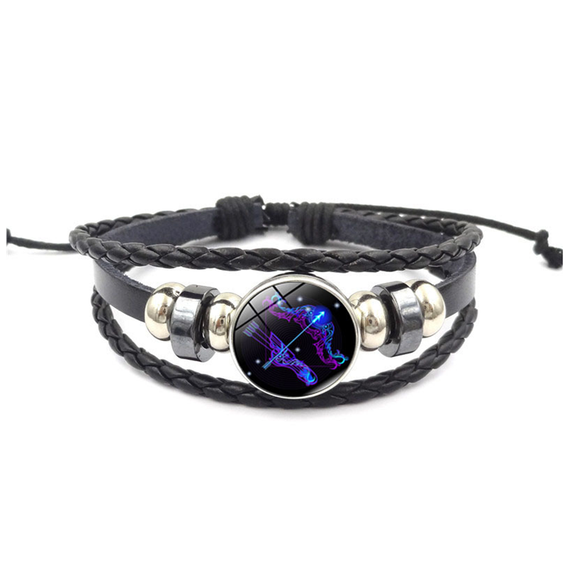 12 Zodiac Bracelet  Mens Bracelets Handmade Charm Leather Bracelet ZU017