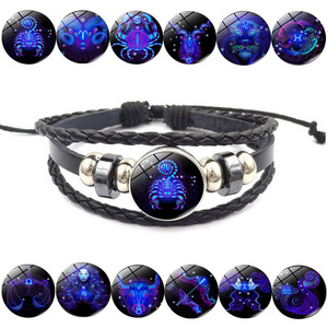 12 Zodiac Bracelet  Mens Bracelets Handmade Charm Leather Bracelet ZU017